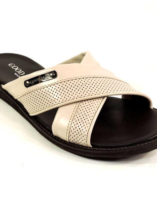GOODMAN ?? MEN\'S SOFT CREAM LEATHER COMFORT SUMMER FLAT SANDALS main image 5